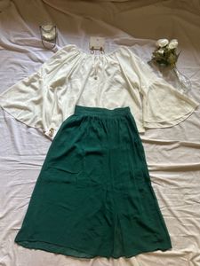 Flowy Green Maxi Skirt with Bell Sleeve Top