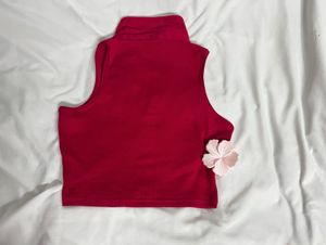 Burgundy Red Ribbed Polo Crop Top 🌸