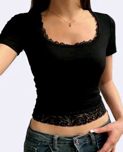 Gothic Black Lace Trim Crop Top