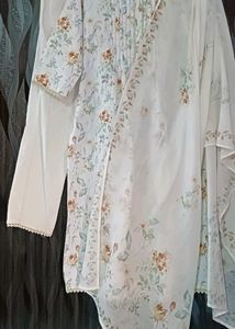 Pure White Cotton Kurta With Pant &amp; Dupatta