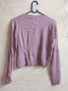 Lilac Ribbed Knit Cardigan Cropped
