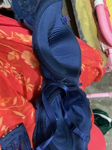 Lace Trimmed Navy Blue Bra