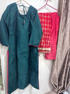 Elegant Green Kurta Set with Red Dupatta