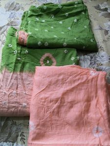 Elegant Peach & Green Bandhani Dress Material