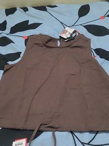 Brown Sleeveless Top with Tie Detail