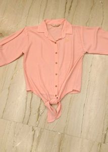 Pink Tie-Front Button-Up Shirt