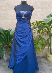 Elegant Strapless Blue Gown with Embellishments