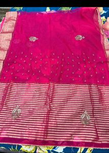 Elegant Pink Embroidered Silk Saree