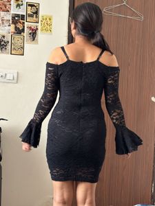 Black Lace Cold Shoulder Dress