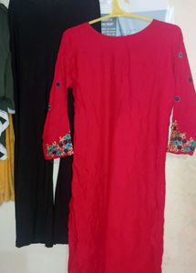 Red Embroidered Kurta and palazzo