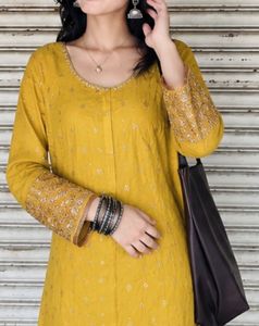 Yellow Kurta with White Pants