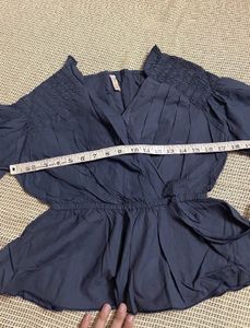 Chic Navy Blue Wrap Top