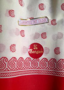 Red printed White Saree