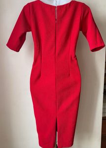 Tailored Chic Red Square Neck Midi Dress