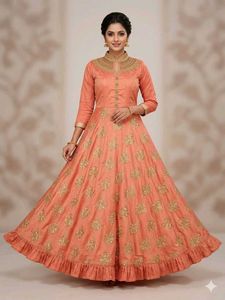 Elegant Peach Embroidered Anarkali Gown