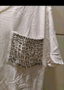 White T-Shirt with Embellished Pocket