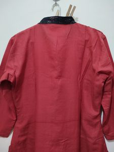 Red embroidered Kurta With Black Trim