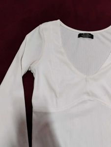 Bershka White Long Sleeve Top (Made in Turkey)