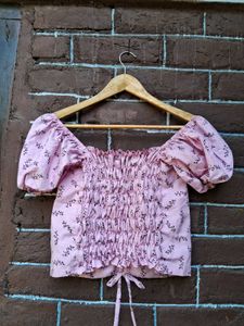 Chic Pink Floral Ruched Crop Top