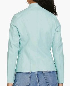 Stylish Light Blue Faux Leather Jacket