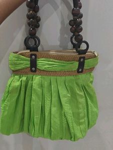 Lime Green Ruched Handbag with Bow