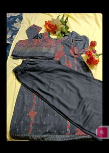 Embroidered Dark Blue Kurti with Stall