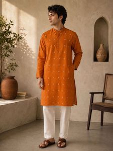 Vibrant Orange Printed Kurta
