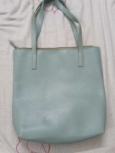 Light Blue Faux Leather Tote Bag with pouch combo