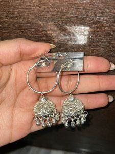 Silver Jhumka Hoop Earrings