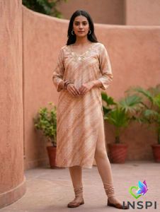 Graceful Striped Kurta with Embellished Neckline