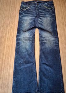 Distressed Blue Denim Bootcut Jeans