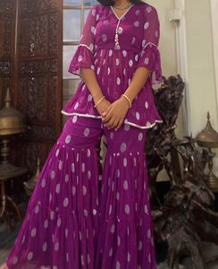 Purple Polka Dot Sharara Kameez