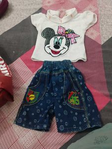 Cute Minnie Mouse T-Shirt & Denim Shorts Set