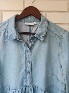 Light Wash Denim Color cotton Tunic Top