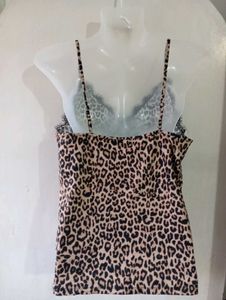 Leopard Print Cami Top with Lace Trim