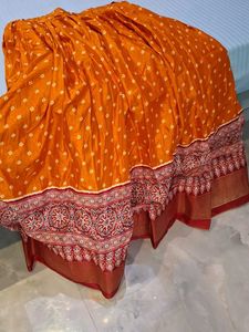 Vibrant Orange &amp; Red Bandhani Lehenga Choli Set
