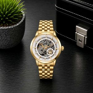 Gold Tone ROLEX Skeleton Automatic Watch  FOR MENS