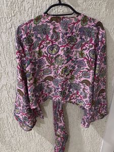 Boho Floral Print Tie-Front Blouse