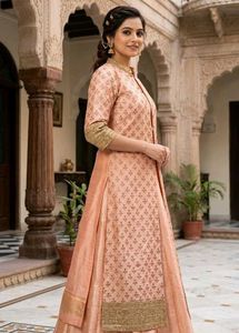 Elegant Peach Embellished Kurta with skirt