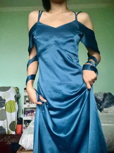 Stunning Teal Satin Maxi Dress