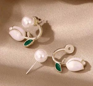 Elegant Pearl & Tulip Stud Earrings
