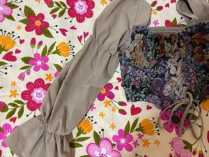 Floral Corset Top with Puff Sleeves❤️‍🔥🦋🌸