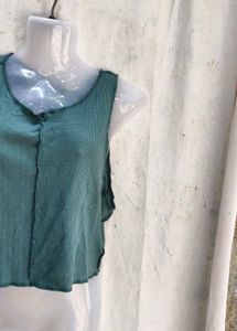 Teal Ribbed Cropped Tank Top