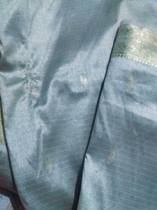 Elegant Gray Silk Saree with Gold Border