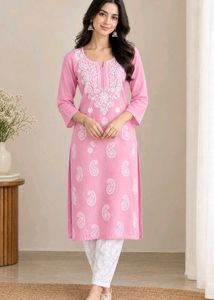 🌸 Pink Chikankari Kurta Set (Embroidered Payjama)