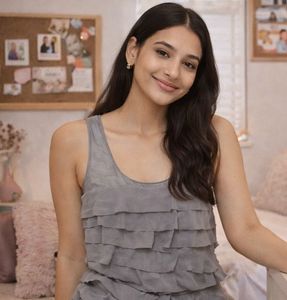 Premium - Grey Ruffles Sleeveless Top
