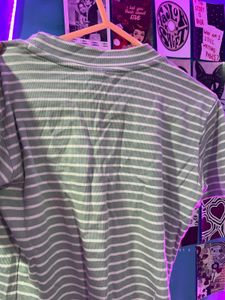Striped Mock Neck T-Shirt