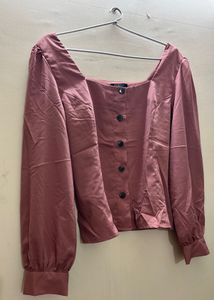 Chic Pink Square Neck Button-Up Top