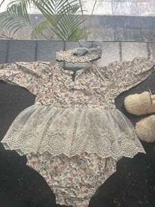 Floral Lace romper Set with Slippers and headband