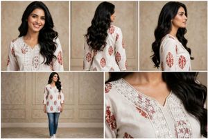 Elegant White Kurta with Red Print